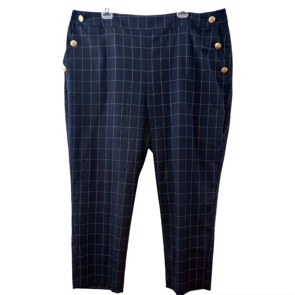 Lane Bryant Women Size 24 NWT Navy Windowpane Nautical Perfect Drape Ankle Pants